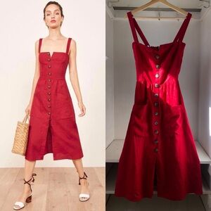 Reformation Norma Linen 100% dress in Cherry Red